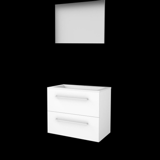 Basic-Line Basic 46 ensemble de meubles de salle de bain 80x46cm avec poignées 2 tiroirs lavabo acrylique 1 trou pour robinetterie miroir mdf laqué blanc glacier