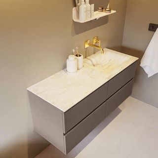 Mondiaz VICA-DLUX ensemble de meuble de salle de bain - 120cm - meuble sous-vasque fumée - 4 tiroirs - lavabo encastré nuage droite - sans trous de robinet - version haute 60cm - ostra