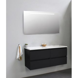 Basic Bella Badkamermeubelset - 120x55x46cm - 2 wasbakken - Acryl - Wit - 0 kraangaten - Wandspiegel met verlichting - Melamine Zwart mat