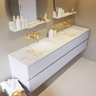 Mondiaz VICA-DLUX ensemble de meuble de salle de bain - 200cm - meuble sous-vasque cale - 4 tiroirs - lavabo encastrée cloud double - sans trous de robinet - version haute de 60cm - opalo