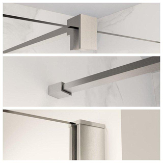FugaFlow Eccelente Vetro Halfhoge Inloopdouche - 140x80cm - ribbelglas - 8mm - nano - met profielset en stabilisatiestang - Geborsteld RVS PVD