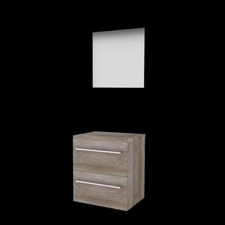 Basic-Line Ultimate 46 ensemble de meubles de salle de bain 60x46cm avec poignées 2 tiroirs plan vasque miroir éclairage mfc scotch oak