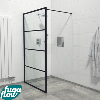 FugaFlow Efficiente Vetro inloopdouche badkamer - 110x200cm - lines frame buitenzijde - antikalk - mat zwart