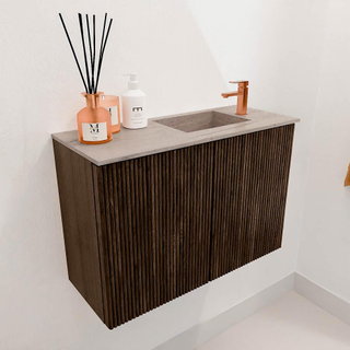 Mondiaz JOYA-DLUX 60cm meuble de toilette - couleur Walnut - Vasque FAYE position Droite 1 trou de robinet couleur Saba.
