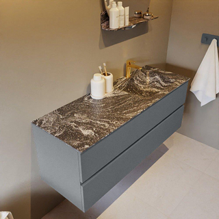 Mondiaz VICA-DLUX Ensemble de meuble de salle de bain - 130cm - meuble sous-vasque plata - 2 tiroirs - lavabo encastrée cloud droite - 1 trou de robinet - version haute de 60cm - lave