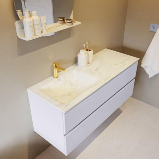 Mondiaz VICA-DLUX Ensemble de meuble de salle de bain - 120cm - meuble sous-vasque cale - 2 tiroirs - lavabo encastré cloud gauche - 1 trou de robinet - version haute de 60cm - opalo