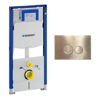 Geberit Duofix Inbouwreservoir UP320 met QeramiQ metal bedieningsplaat - wand 112cm - ronde knoppen - metaal goud geborsteld