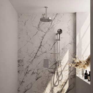 BRAUER Stripe Thermostatische Inbouw Regendouche - 3-weg - rechthoekig - SET 24 - 25cm douchekop - plafondarm - 3-standen handdouche - doucheslang - geïntegreerde glijstang - chroom