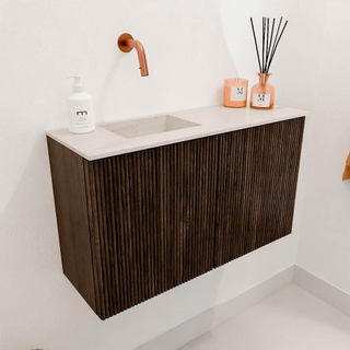 Mondiaz JOYA-DLUX 70cm toiletmeubel - kleur Walnut - Wastafel FAYE positie Links Zonder kraangat kleur Meli.