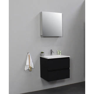 Basic Bella Meuble lavabo acrylique avec 1 trou de robinet avec armoire de toilette à 1 porte grise 60x55x46cm Flat Pack Noir mat
