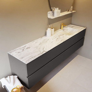 Mondiaz VICA-DLUX ensemble de meuble de salle de bain - 200cm - meuble sous-vasque gris foncé - 4 tiroirs - lavabo encastré cloud droite - 1 trou de robinet - version haute de 60cm - glace