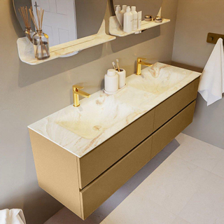 Mondiaz VICA-DLUX ensemble de meuble de salle de bain - 150cm - meuble sous-vasque oro - 4 tiroirs - lavabo encastré cloud double - 2 trous de robinet - version haute de 60cm - frape