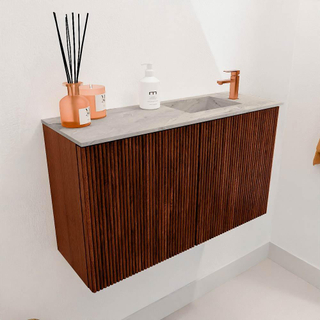 Mondiaz JOYA-DLUX 70cm toiletmeubel - kleur Ruby - Wastafel FAYE positie Rechts 1 kraangat kleur Glace.