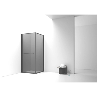 Aloni Inslide Douchecabine - 90x90x200cm - rookglas - veiligheidsglas - 6mm - omkeerbaar - zwart mat