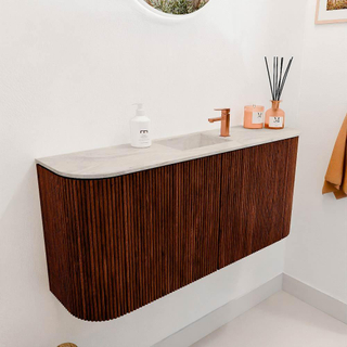 Mondiaz JOYA-DLUX 93.2cm toiletmeubel - ronding links en rechts kleur Ruby - Wastafel FAYE positie Midden 1 kraangat kleur Ostra.