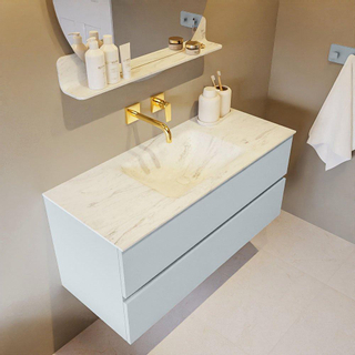 Mondiaz VICA-DLUX ensemble de meuble de salle de bain - 110cm - meuble sous-vasque argile - 2 tiroirs - lavabo encastré nuage milieu - sans trous de robinet - version haute 60cm - opalo