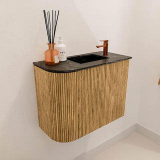 Mondiaz JOYA-DLUX 51.6cm toiletmeubel - ronding links kleur Oak - Wastafel FAYE positie Rechts 1 kraangat kleur Lava.