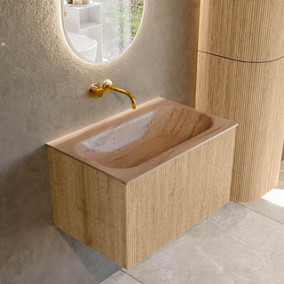 MONDIAZ KURVE-DLUX 70cm badmeubel kleur Oak met 1 lade en 0 deuren. Wastafel BIG SMALL Midden zonder kraangat Saba.