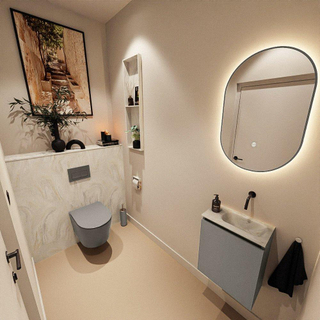 MONDIAZ TURE-DLUX Meuble toilette - 40cm - Smoke - EDEN - vasque Ostra - position droite - sans trou de robinet