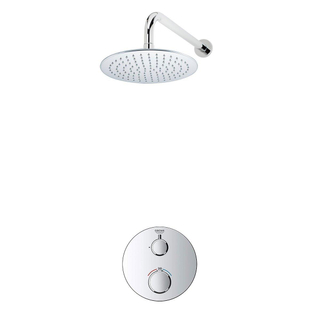 Grohe - Adema Rise Ensemble de douche pluie encastré - 1 fonction - avec pomme de douche Adema Rise 20cm - bras mural 35cm - thermostat encastré Grohe Grohtherm - chrome