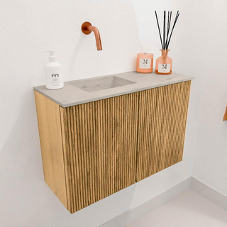 Mondiaz JOYA-DLUX 60cm toiletmeubel - kleur Oak - Wastafel FAYE positie Links Zonder kraangat kleur Opalo.