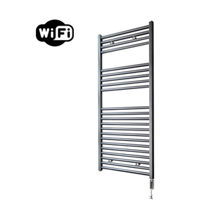 Sanicare HVW Radiateur électrique - 111,8x60cm - 730W - wifi - thermostat - chrome - bas droit - gunmetal (anthracite)