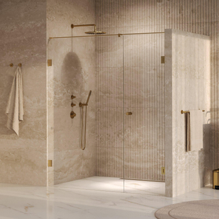 BRAUER Void Carving Nisdeur - 2-delig - 170x200cm - 70cm draaideur aan muur - glascoating - omkeerbaar - helder glas - geborsteld goud PVD