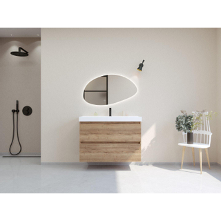 HR Infinity XXL ensemble de meubles de salle de bain 3d 100 cm 1 lavabo en céramique blanc 1 trou de robinet 2 tiroirs chêne français