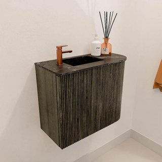 Mondiaz JOYA-DLUX Meuble de toilette 51,6cm - arrondi droite couleur Shadow - Lavabo FAYE position Gauche 1 trou de robinet couleur Lava.