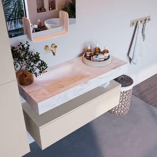 Mondiaz ALAN-DLUX Ensemble de meuble - 110cm - meuble Linen mat - 1 tiroir - Lavabo Cloud Ostra suspendu - vasque Gauche - 0 trous de robinet