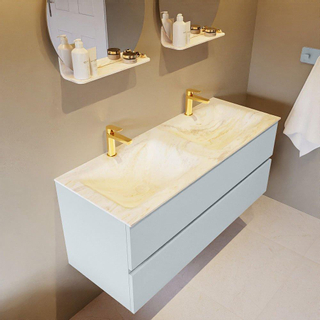 Mondiaz VICA-DLUX Ensemble de meuble de salle de bain - 120cm - meuble sous-vasque argile - 2 tiroirs - lavabo encastré nuage double - 2 trous de robinet - version haute 60cm - ostra