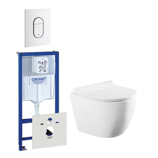 QeramiQ Salina Compact toiletset bestaande uit inbouwreservoir, compact wandcloset met toiletzitting en bedieningsplaat verticaal wit