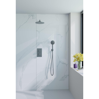 Fortifura Calvi Ensemble de douche pluie encastrable - thermostatique - bras mural - pommeau 25cm - douchette ronde - flexible lisse - Gunmetal