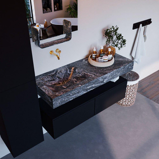 Mondiaz ALAN-DLUX Ensemble de meuble - 120cm - meuble Urban mat - 2 tiroirs - Lavabo Cloud Lava suspendu - vasque Gauche - 0 trous de robinet