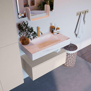 Mondiaz ALAN-DLUX Ensemble de meuble - 80cm - meuble Linen mat - 1 tiroir - Lavabo Cloud Ostra suspendu - vasque Centre - 1 trou de robinet