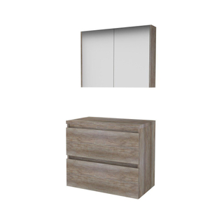 Basic-Line Comfort 46 ensemble de meubles de salle de bain 80x46cm sans poignée 2 tiroirs lavabo top armoire de toilette mfc scotch oak