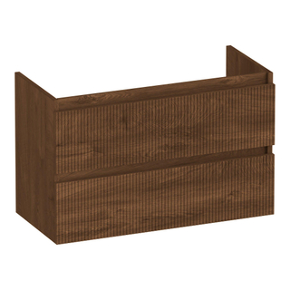 BRAUER Joy Wavy wastafelonderkast ondiep 80 2 softclose lades - greeploos - 1 sifon uitsparing - Forest Cacao