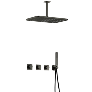 Hotbath Gal IBSGL70 Thermostatische doucheset inbouw - 2 stopkranen - 15cm plafondarm - 27cm rechtoekige hoofddouche - staafhanddouche - gun metal geborsteld PVD