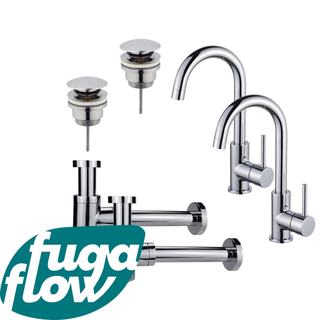 FugaFlow Eccelente Sobrado Badkamer Wastafelkraanset - voor dubbele wastafel - hoge wastafelkraan - draaibare uitloop - klikwaste plug - verlaagde design sifon - Chroom