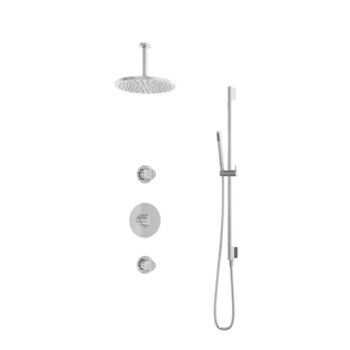 Hotbath Get Together douche thermostatique complet set encastrable Buddy avec 2 robinets encastrable chrome modèle stick barre pour plafond 15cm barre de glissement 30cm