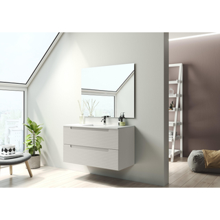Adema Prime Balance Ensemble de meuble - 100x55x45cm - 1 vasque ovale en céramique Blanc - 1 trou de robinet - 2 tiroirs - avec miroir rectangulaire - Cotton (beige)