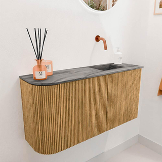 Mondiaz JOYA-DLUX 81.6cm toiletmeubel - ronding links kleur Oak - Wastafel FAYE positie Rechts Zonder kraangat kleur Sombra.