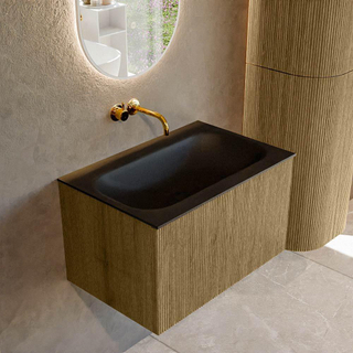 Ensemble de meuble de salle de bain Mondiaz KURVE - 70x46x40cm - 1 tiroir - lavabo en solid surface - milieu - sans trou de robinet - Dusk