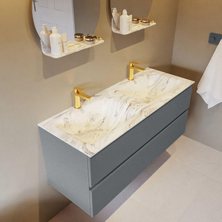 Mondiaz VICA-DLUX Ensemble de meuble de salle de bain - 120cm - meuble sous-vasque plata - 2 tiroirs - lavabo encastrée cloud double - 2 trous de robinet - version haute de 60cm - glace