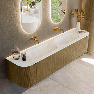 Mondiaz KURVE-DLUX Badkamermeubelset - 190x46x40cm - 2 lade - 2 deuren - wastafel solid surface - dubbel - zonder kraangat - Dusk