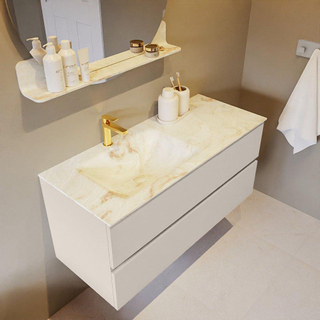 Mondiaz VICA-DLUX ensemble de meuble de salle de bain - 110cm - meuble sous-vasque lin - 2 tiroirs - lavabo encastré nuage gauche - 1 trou de robinet - version haute de 60cm - frape