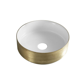 Wiesbaden Mondri waskom rond 36 x 36 x 12 cm glans wit/geborsteld goud