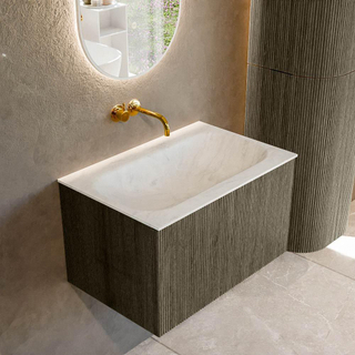 Ensemble de meuble de salle de bain Mondiaz KURVE-DLUX - 70x46x40cm - 1 tiroir - lavabo en solid surface - milieu - sans trou de robinet - Shadow