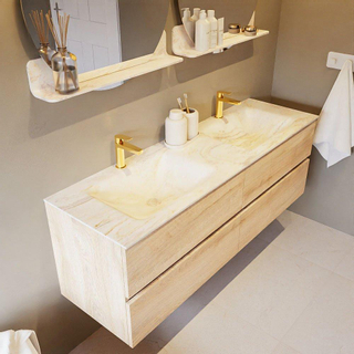 Mondiaz VICA-DLUX ensemble de meuble de salle de bain - 150cm - meuble sous-vasque chêne blanchi - 4 tiroirs - lavabo encastré cloud double - 2 trous de robinet - version haute de 60cm - ostra