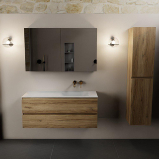 Mondiaz AIVY Ensemble de meuble - 120x45x50cm - 0 trous de robinet - 1 vasque Talc Solid surface - Droite - 2 tiroirs - avec armoire de toilette - Melamine Chai